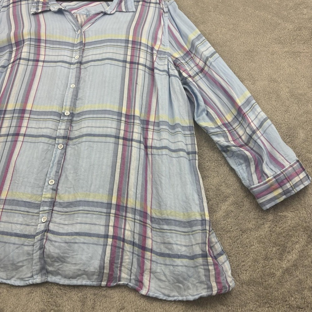 Catherines Button Up Shirt Womens 3X Blue Pink Plaid Lightweight Beachy Casual - Picture 5 of 15